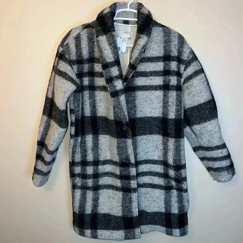 Madewell Black and Gray Plaid Teddy Jacket